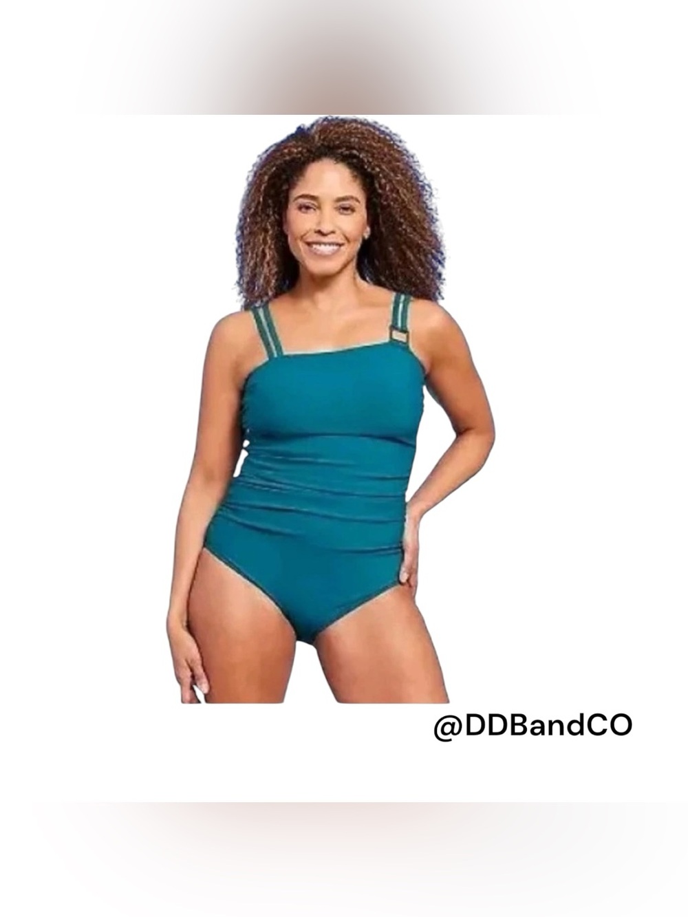 Aqua Green Teal Double-Strap  Ruched Swimsuit